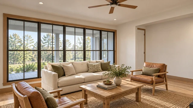 Interior · Sunlit Oak Lounge With Linen And Leather