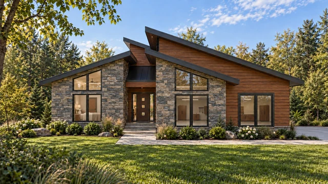 Stone & timber — exterior architectural visualization